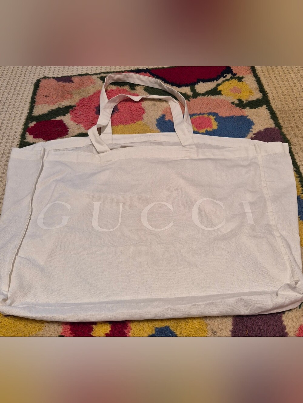 Brand New Authentic GUCCI Oversized White Logo Canvas Reusable Shopping Tote Bag